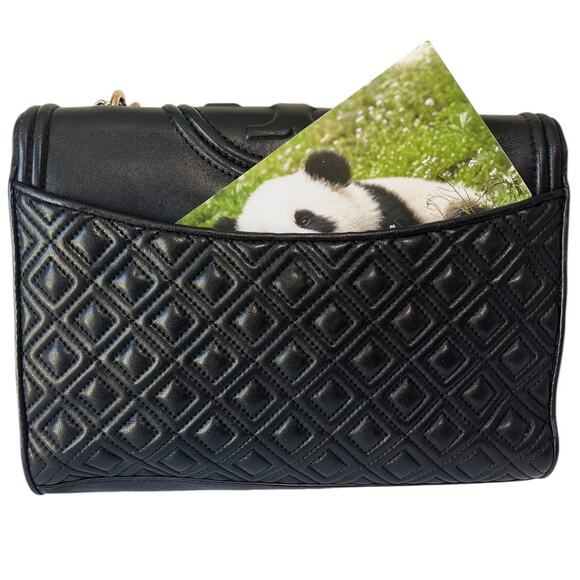 Tory Burch Fleming Leather Convertible Shoulder Bag Crossbody Black Quilted - Picture 9 of 9